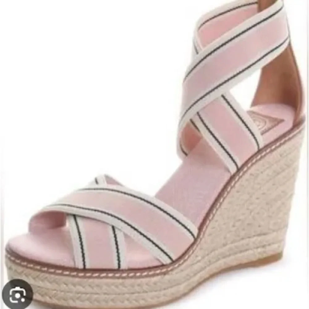 Tory Burch Pink and Tan Wedge Sandals size 10-11